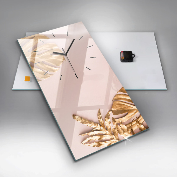 Horloge murale verticale Feuilles tropicales dorées