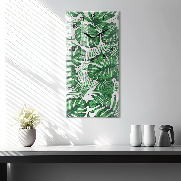 Horloge rectangulaire verticale Feuilles de Monstera