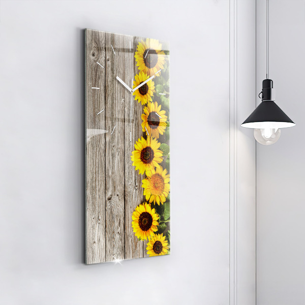 Horloge rectangulaire verticale Tournesols sur planches