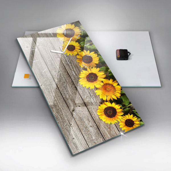 Horloge rectangulaire verticale Tournesols sur planches