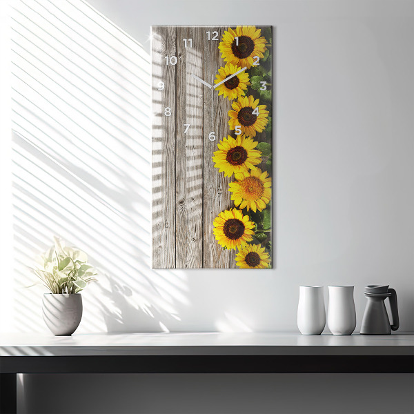 Horloge rectangulaire verticale Tournesols sur planches