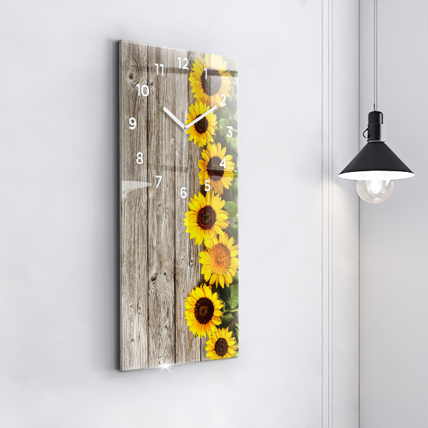 Horloge rectangulaire verticale Tournesols sur planches