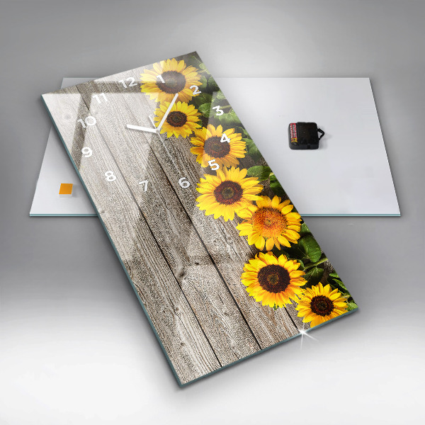 Horloge rectangulaire verticale Tournesols sur planches