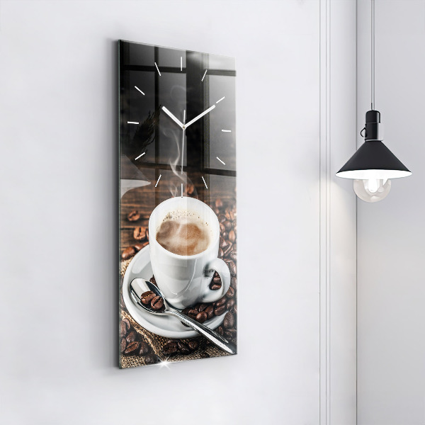 Horloge murale verticale Tasse et grains de café