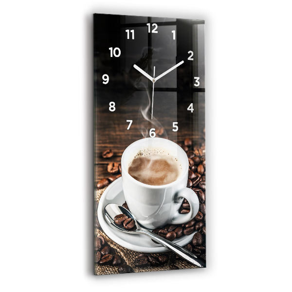 Horloge murale verticale Tasse et grains de café