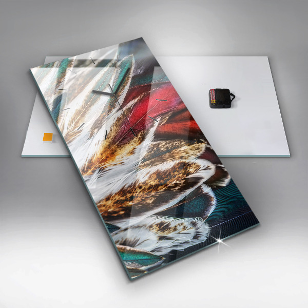 Horloge rectangulaire verticale 'Plumes d''oiseaux marron clair'