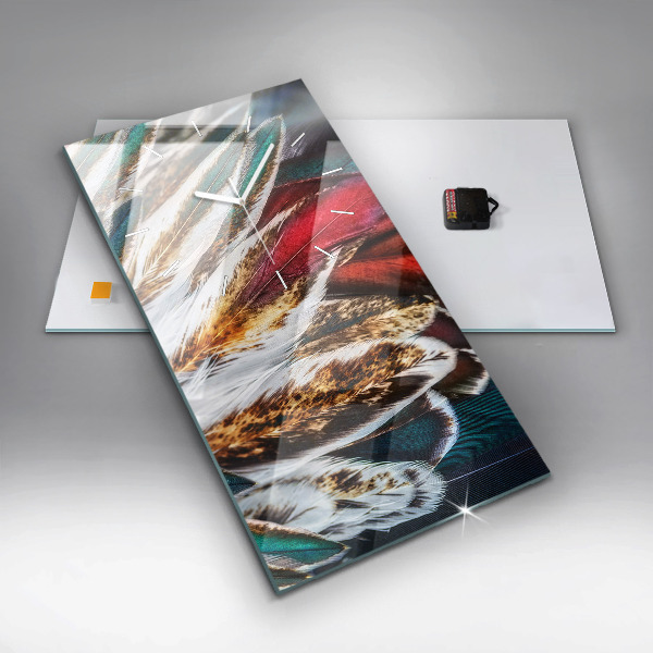 Horloge rectangulaire verticale 'Plumes d''oiseaux marron clair'