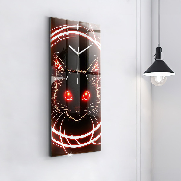 Horloge murale verticale Chat aux yeux rouges