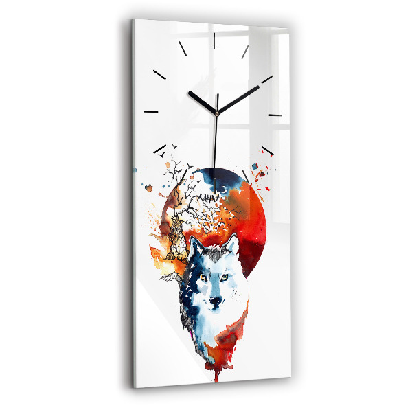 Horloge rectangulaire verticale Le loup et la pleine lune