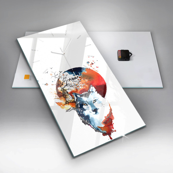 Horloge rectangulaire verticale Le loup et la pleine lune