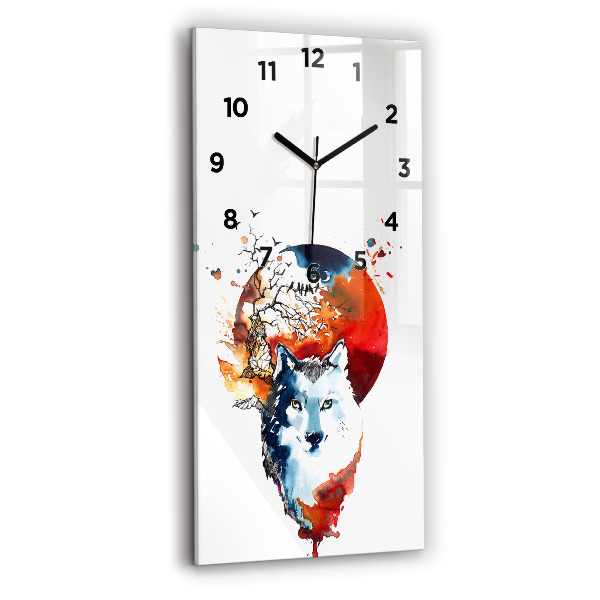 Horloge rectangulaire verticale Le loup et la pleine lune