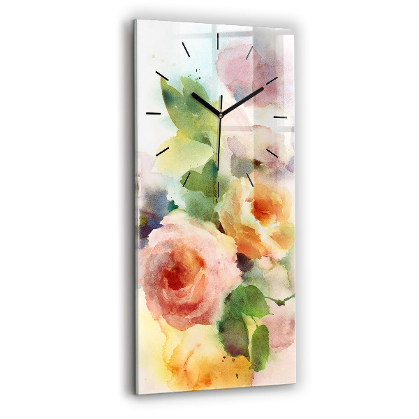 Horloge murale verticale Aquarelle de roses dans un vase