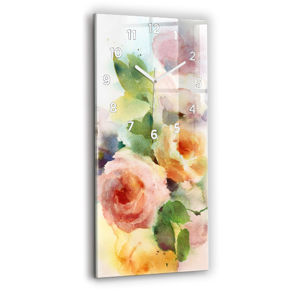 Horloge murale verticale Aquarelle de roses dans un vase