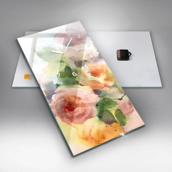 Horloge murale verticale Aquarelle de roses dans un vase