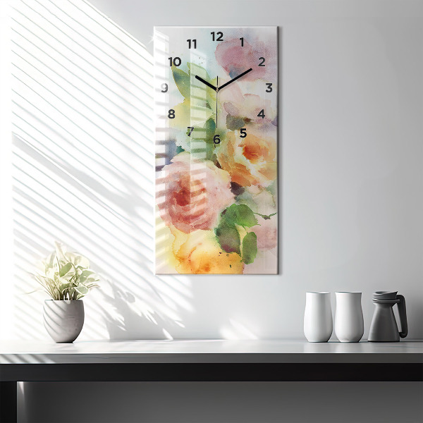 Horloge murale verticale Aquarelle de roses dans un vase