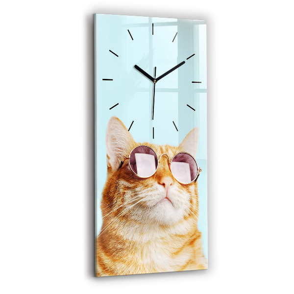 Horloge murale verticale Chat drôle avec des lunettes