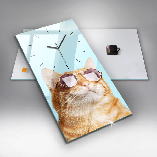 Horloge murale verticale Chat drôle avec des lunettes