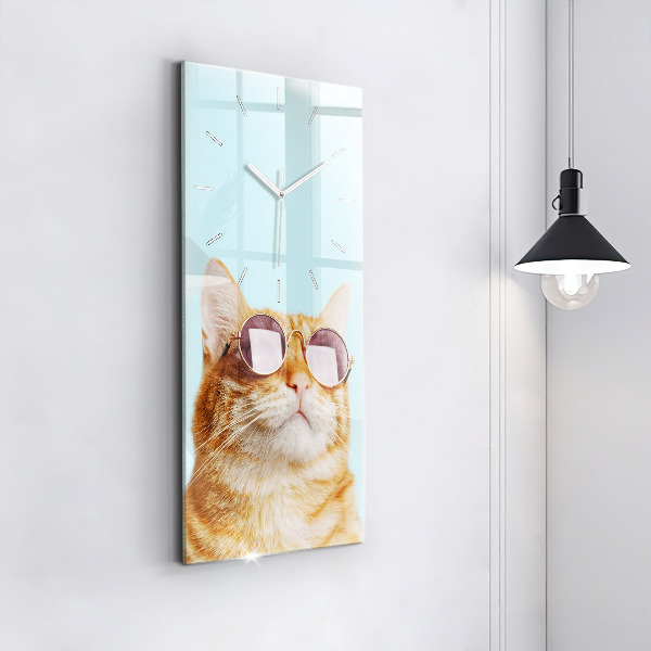 Horloge murale verticale Chat drôle avec des lunettes
