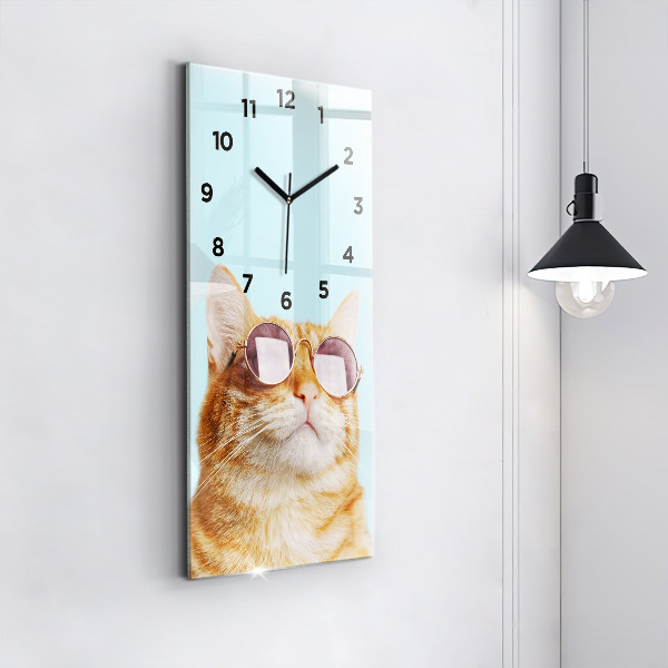 Horloge murale verticale Chat drôle avec des lunettes