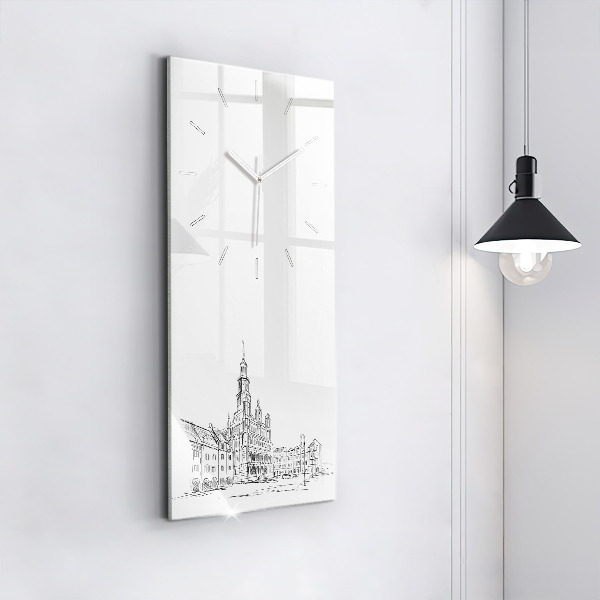 Horloge murale verticale Croquis de la vieille ville de Poznań