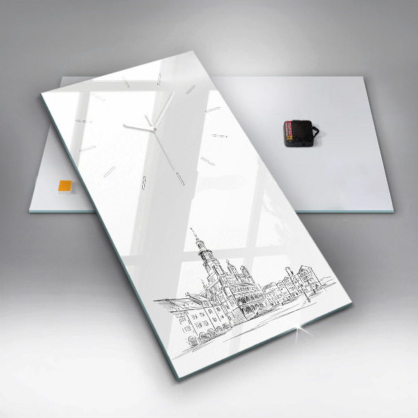 Horloge murale verticale Croquis de la vieille ville de Poznań