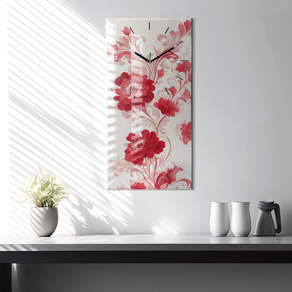 Horloge murale verticale Fleurs rouges