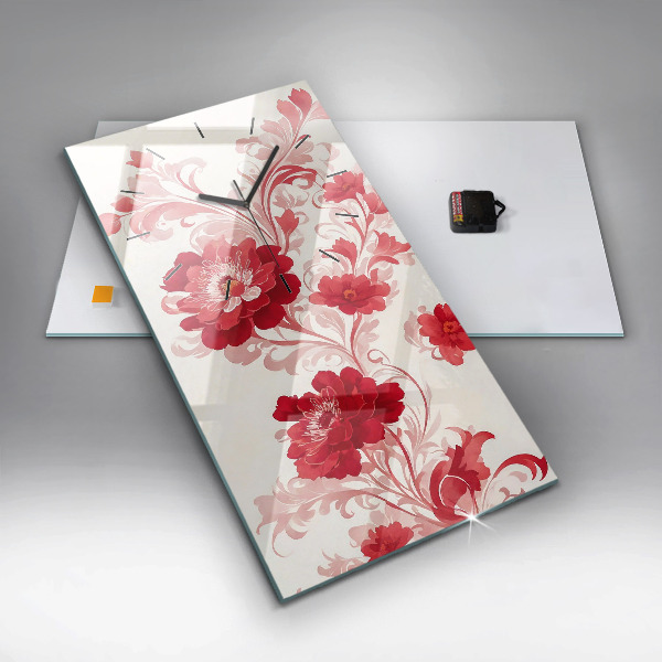 Horloge murale verticale Fleurs rouges