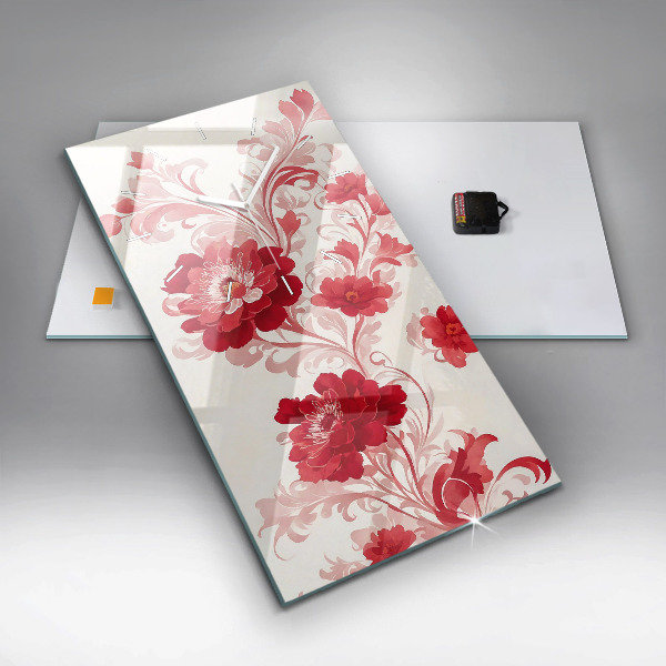 Horloge murale verticale Fleurs rouges