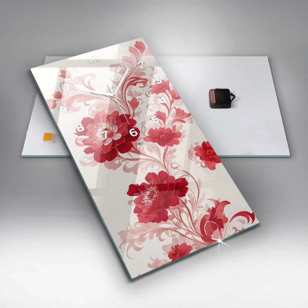 Horloge murale verticale Fleurs rouges