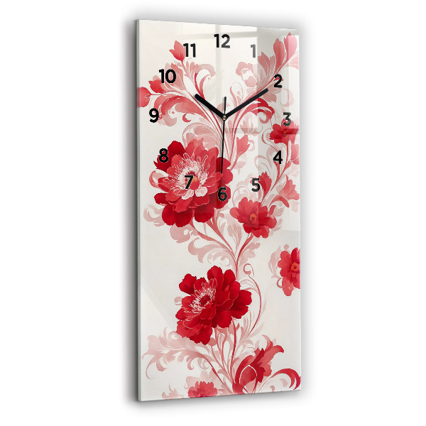 Horloge murale verticale Fleurs rouges