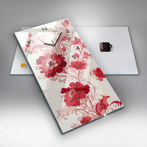 Horloge murale verticale Fleurs rouges
