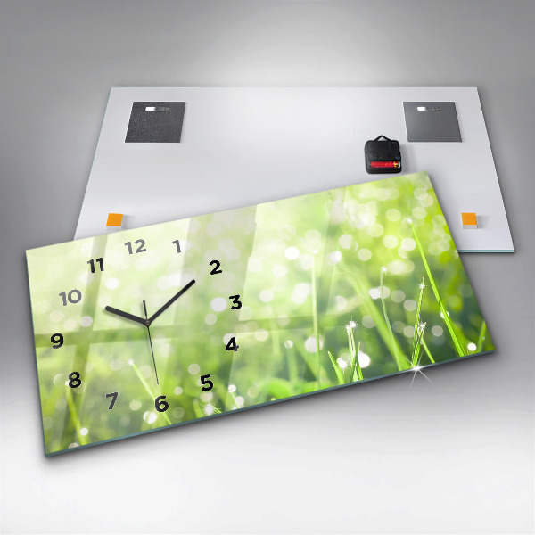 Horloge rectangulaire horizontale herbe verte