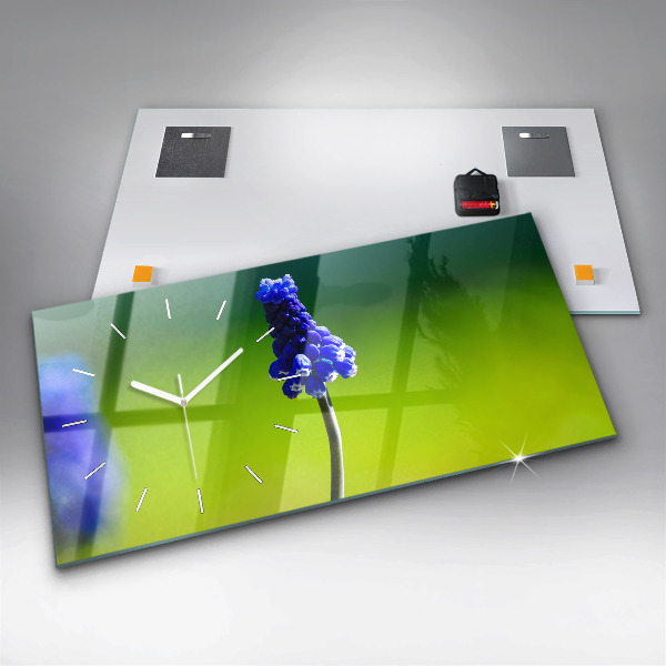 Horloge rectangulaire horizontale Fleurs bleues