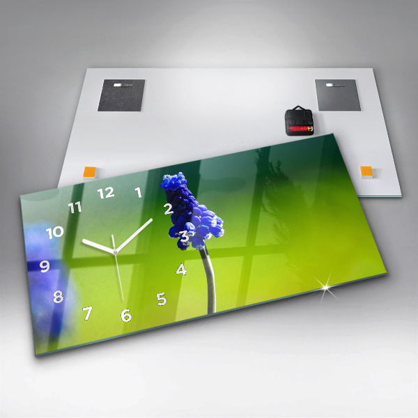 Horloge rectangulaire horizontale Fleurs bleues