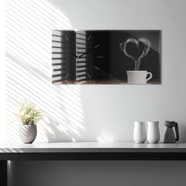 Horloge rectangulaire horizontale Une tasse de café chaud