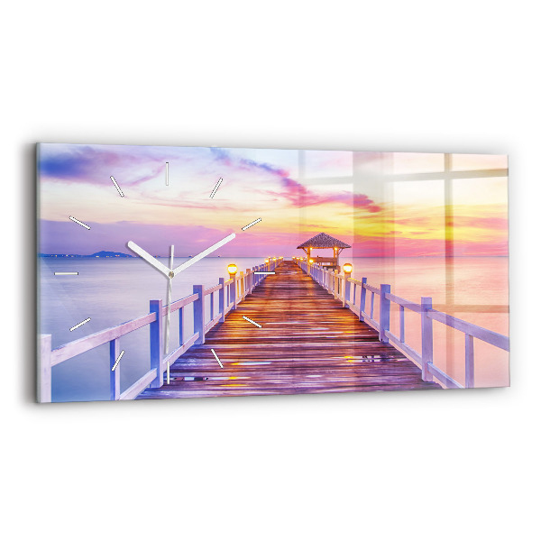 Horloge rectangulaire horizontale Le pont du port le soir