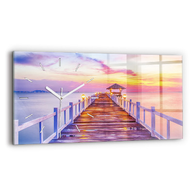 Horloge rectangulaire horizontale Le pont du port le soir