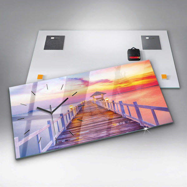 Horloge rectangulaire horizontale Le pont du port le soir
