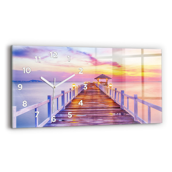 Horloge rectangulaire horizontale Le pont du port le soir