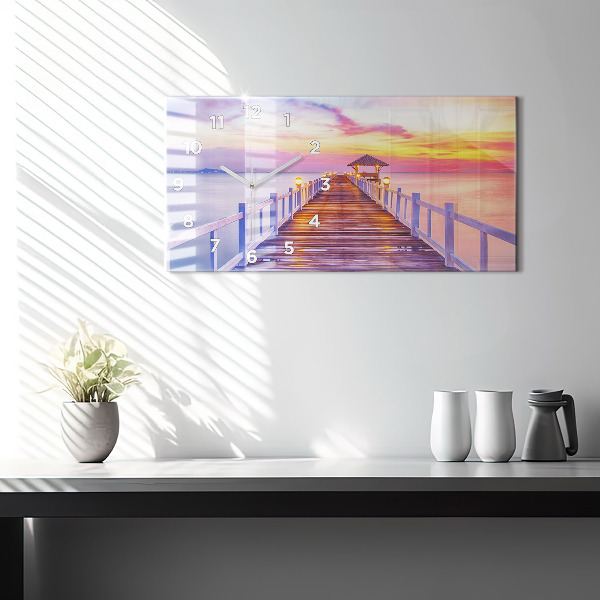 Horloge rectangulaire horizontale Le pont du port le soir