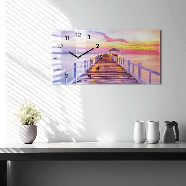 Horloge rectangulaire horizontale Le pont du port le soir