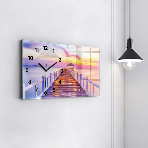Horloge rectangulaire horizontale Le pont du port le soir
