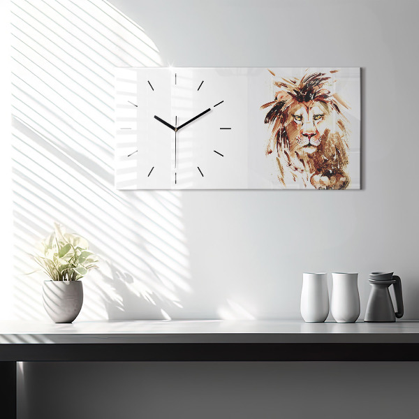 Horloge rectangulaire horizontale 'Illustration d''un lion brun'