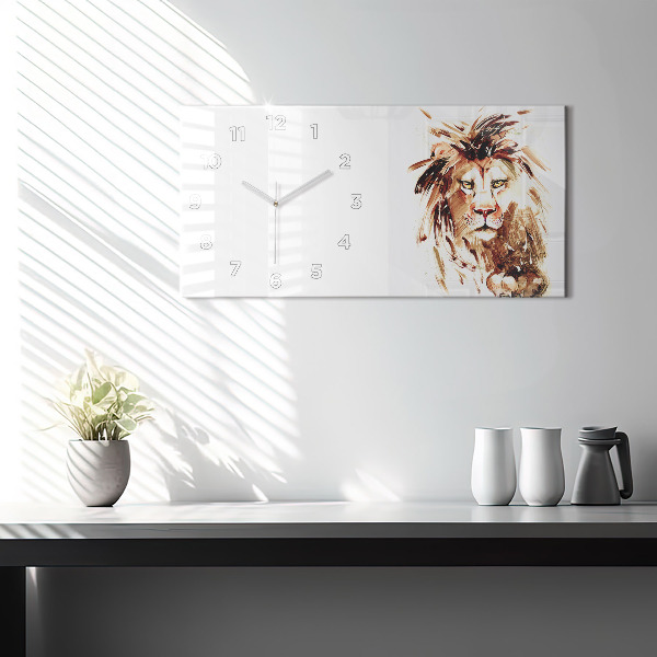 Horloge rectangulaire horizontale 'Illustration d''un lion brun'