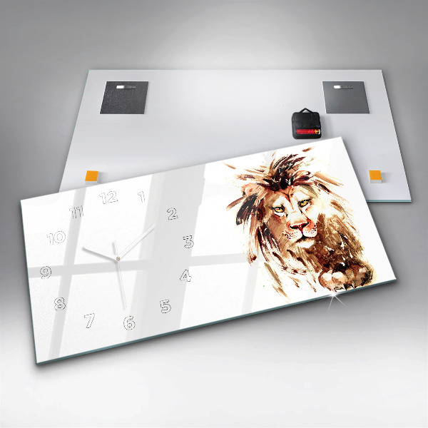 Horloge rectangulaire horizontale 'Illustration d''un lion brun'