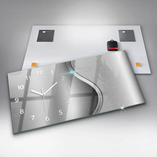 Horloge rectangulaire horizontale Abstraction en métal gris
