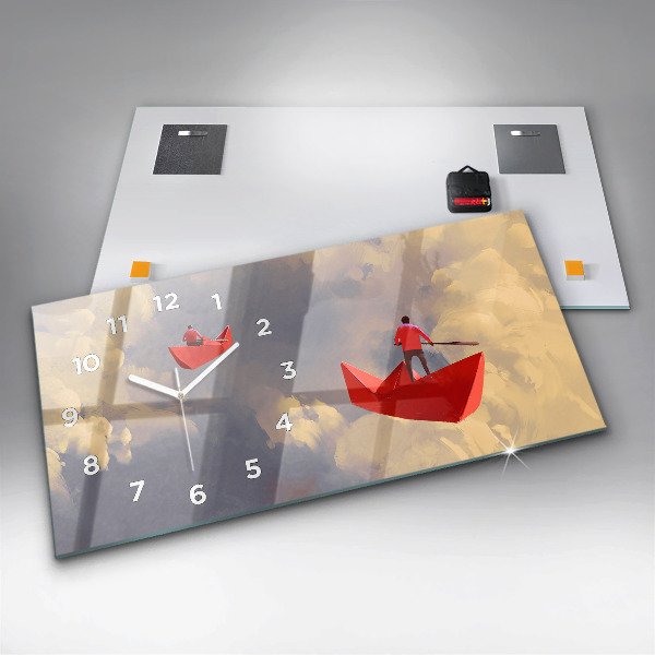 Horloge rectangulaire horizontale bateaux en papier