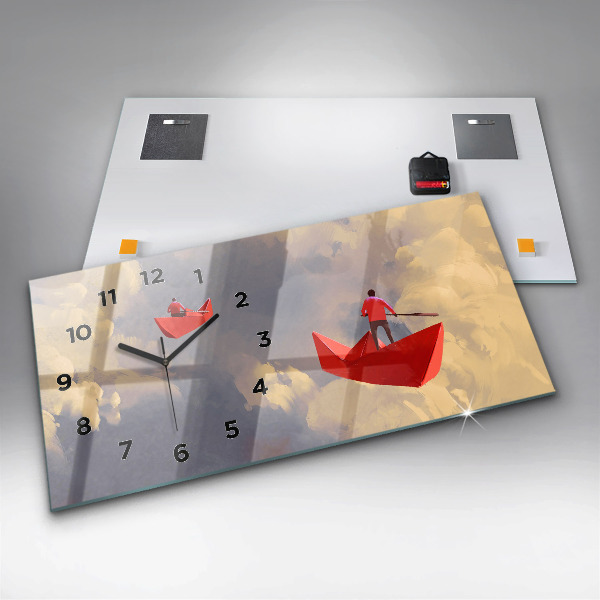 Horloge rectangulaire horizontale bateaux en papier
