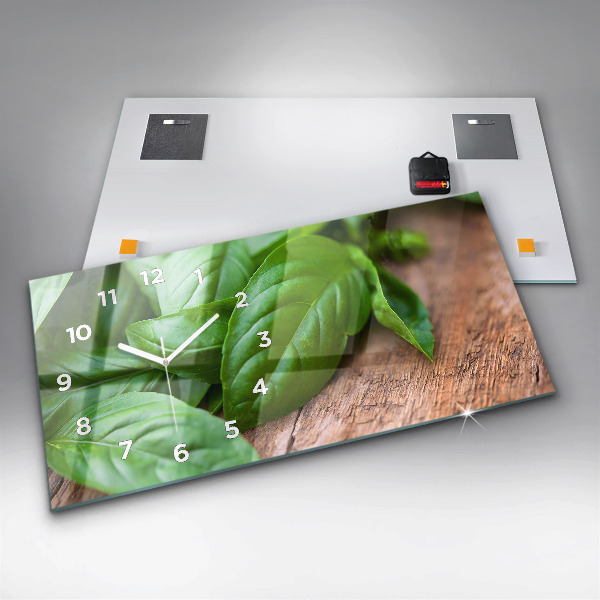 Horloge rectangulaire horizontale feuilles de basilic