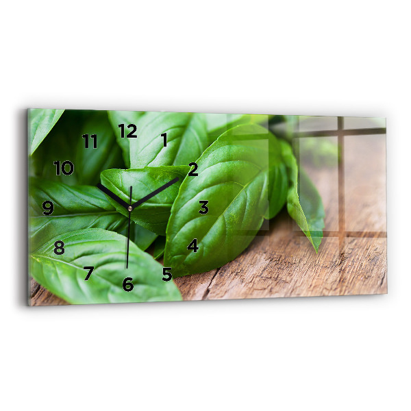 Horloge rectangulaire horizontale feuilles de basilic